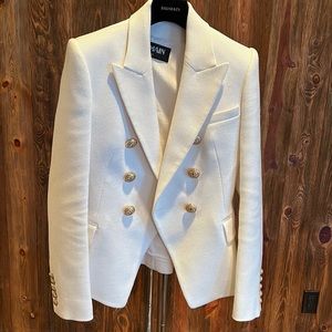 White balmain double breasted blazer with gold buttons size 36